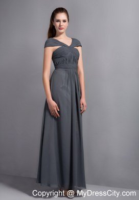 Cheap Grey Ruches Asymmetrical Cap Sleeves Prom Celebrity Dress