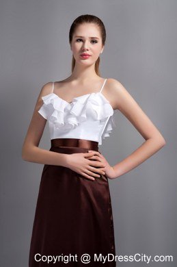 White and Burgundy Ruffles Spaghetti Straps Prom Party Dress