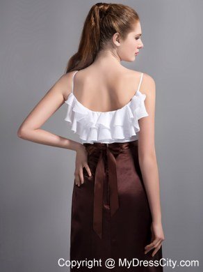 White and Burgundy Ruffles Spaghetti Straps Prom Party Dress