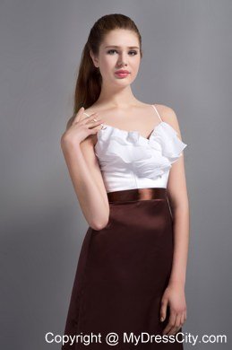 White and Burgundy Ruffles Spaghetti Straps Prom Party Dress