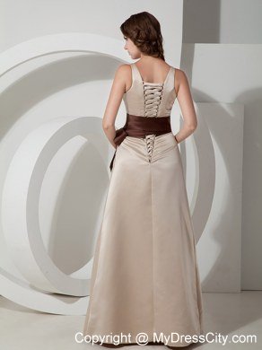 Champagne V-neck Sash Satin Prom Formal Dress in 2013