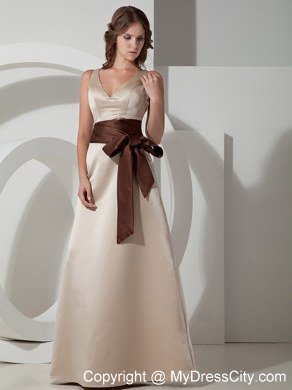 Champagne V-neck Sash Satin Prom Formal Dress in 2013