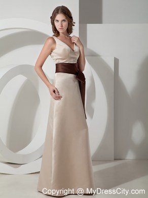 Champagne V-neck Sash Satin Prom Formal Dress in 2013