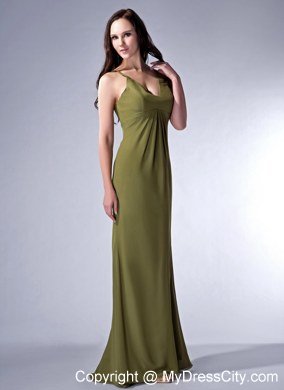 Cheap Olive Green V-neck Prom Graduation Dress with Chiffon