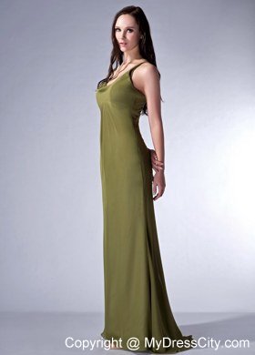 Cheap Olive Green V-neck Prom Graduation Dress with Chiffon