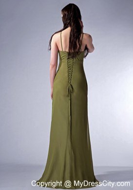 Cheap Olive Green V-neck Prom Graduation Dress with Chiffon