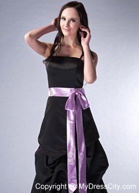 Black Column Sash Spaghetti Straps Pick-ups Prom Celebrity Dress