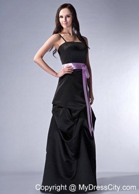 Black Column Sash Spaghetti Straps Pick-ups Prom Celebrity Dress