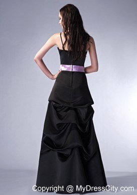 Black Column Sash Spaghetti Straps Pick-ups Prom Celebrity Dress