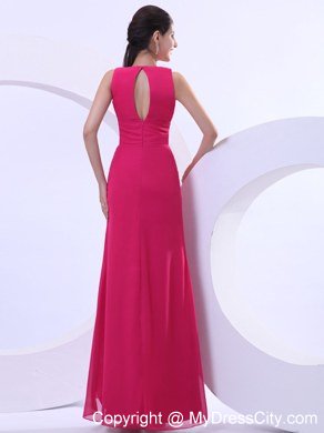 2013 Simple Red V-neck Long Prom Party Dress with Ruches