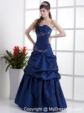 Peacock Blue Prom Pageant Dress with Appliques and Pick-ups