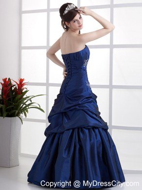 Peacock Blue Prom Pageant Dress with Appliques and Pick-ups