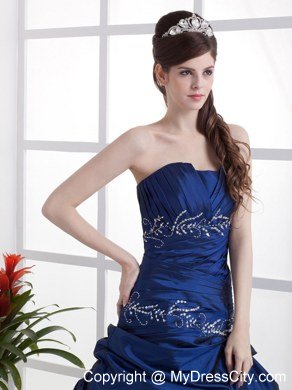 Peacock Blue Prom Pageant Dress with Appliques and Pick-ups