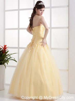 2013 Gold Beautiful Strapless Prom Dress Appliques With Lace-up