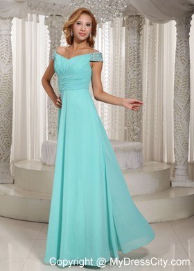 Simple Turquoise Off The Shoulder Ruched Prom Dress With Chiffon