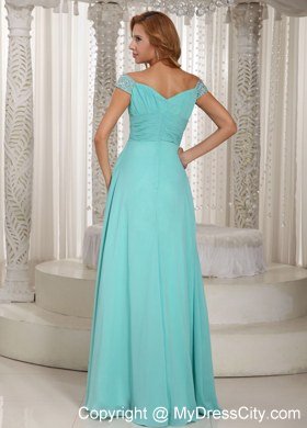 Simple Turquoise Off The Shoulder Ruched Prom Dress With Chiffon