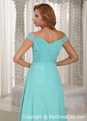 Simple Turquoise Off The Shoulder Ruched Prom Dress With Chiffon