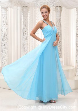 Aqua Blue Straps Empire Prom Dress with Ruches For Women