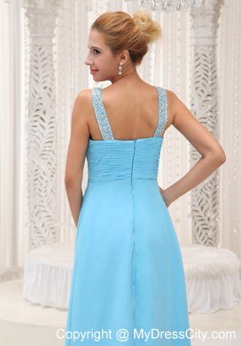 Aqua Blue Straps Empire Prom Dress with Ruches For Women