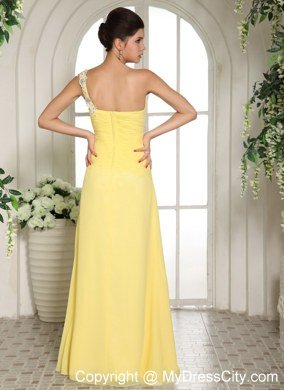 Sexy Yellow One Shoulder High Slit Chiffon Prom Dress 2013