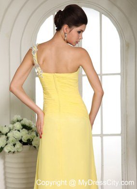 Sexy Yellow One Shoulder High Slit Chiffon Prom Dress 2013