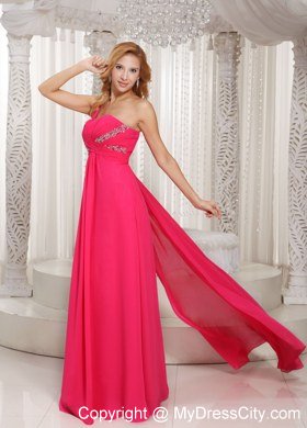 Coral Red One Shoulder Ruches Prom Dress With Watteau Train