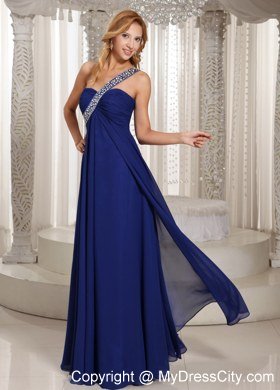 One Shoulder Navy Blue Chiffon With Beading Prom Dress For Party