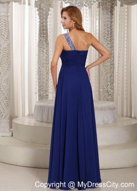 One Shoulder Navy Blue Chiffon With Beading Prom Dress For Party