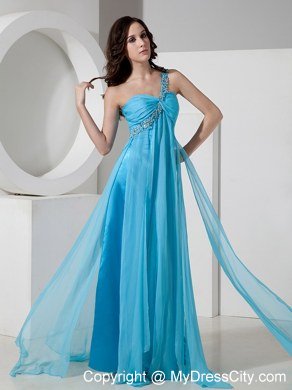 Discount Baby Blue One Shoulder Junior Prom Dress with Beading