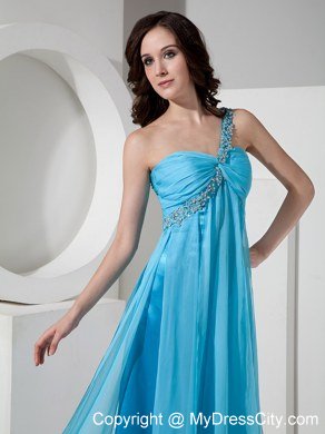 Discount Baby Blue One Shoulder Junior Prom Dress with Beading