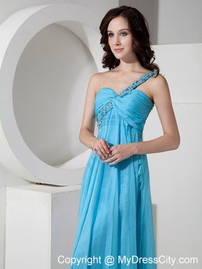 Discount Baby Blue One Shoulder Junior Prom Dress with Beading