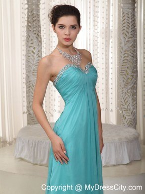 Fashionable Sweetheart Long Beading Aqua Blue Prom Dress for Girl