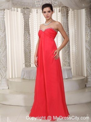 2013 Pretty Coral Red Empire Long Prom Dress with Beading