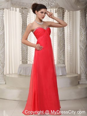 2013 Pretty Coral Red Empire Long Prom Dress with Beading