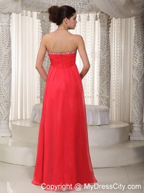 2013 Pretty Coral Red Empire Long Prom Dress with Beading