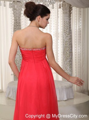 2013 Pretty Coral Red Empire Long Prom Dress with Beading