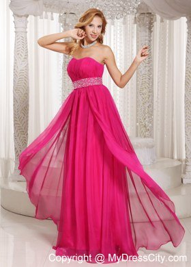 Hot Pink Column Strapless 2013 Prom Dress with Beading and Ruches