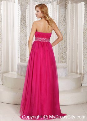 Hot Pink Column Strapless 2013 Prom Dress with Beading and Ruches