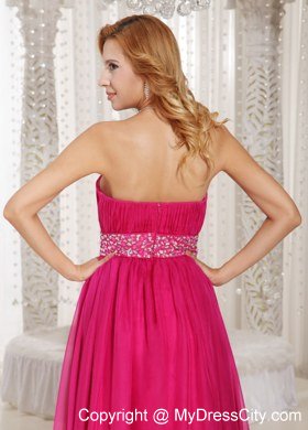 Hot Pink Column Strapless 2013 Prom Dress with Beading and Ruches