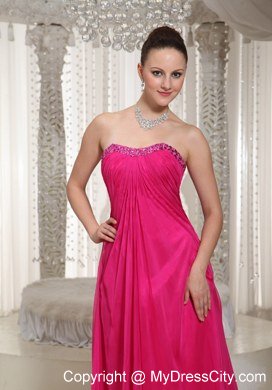 Simple Hot Pink Strapless Chiffon Long Prom Dress for Ladies