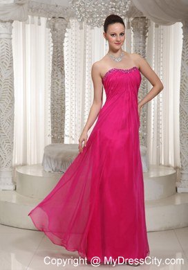 Simple Hot Pink Strapless Chiffon Long Prom Dress for Ladies