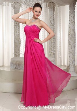 Simple Hot Pink Strapless Chiffon Long Prom Dress for Ladies