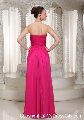 Simple Hot Pink Strapless Chiffon Long Prom Dress for Ladies