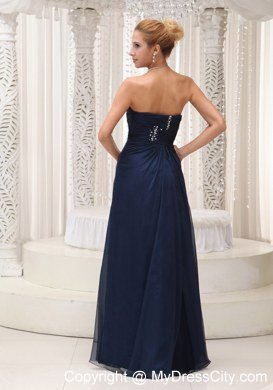 2013 Strapless Navy Blue Chiffon Dress For Prom with Ruches