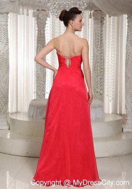 Cheap High Slit Long Dress For Prom Coral Red V-neck With Chiffon