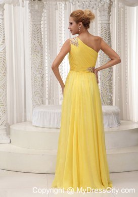 Yellow One Shoulder Beading and Ruches Prom Dresses in 2013