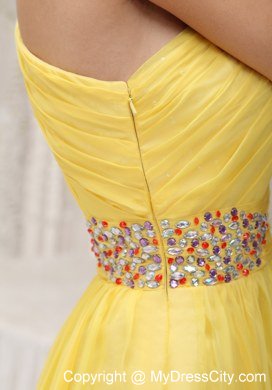 Yellow One Shoulder Beading and Ruches Prom Dresses in 2013