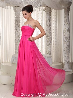 2013 Hot Pink Chiffon Ruches Long Prom Dress for Cheap