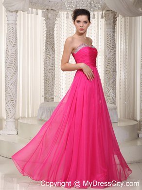 2013 Hot Pink Chiffon Ruches Long Prom Dress for Cheap