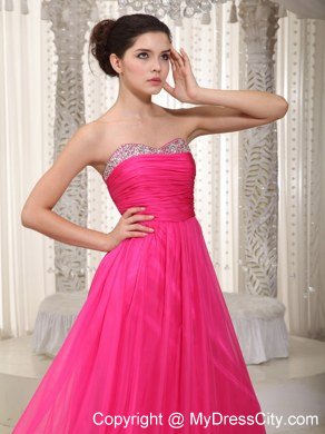 2013 Hot Pink Chiffon Ruches Long Prom Dress for Cheap